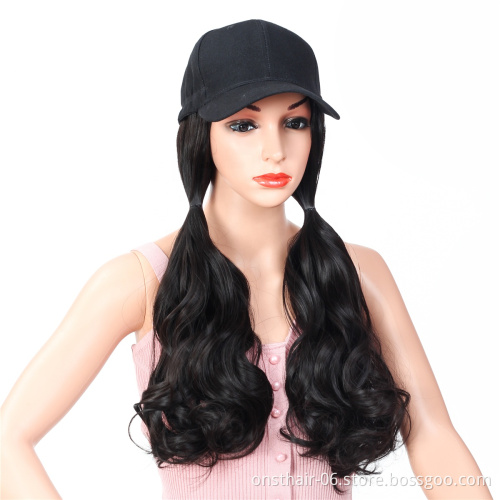 Adjustable Hat Wig Women Hats Long  Wave Hair Extensions With Black Female Baseball Cap All-in-one Hat Synthetic